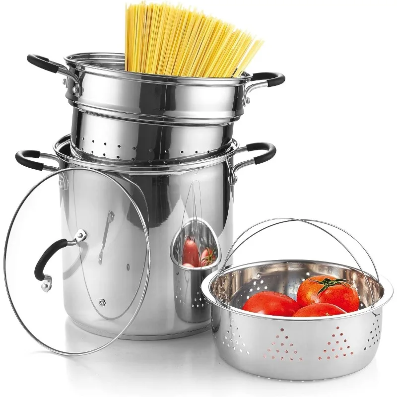 

4-Piece Stainless Steel Pasta Cooker Steamer Multipots, 12 Quart, Silver