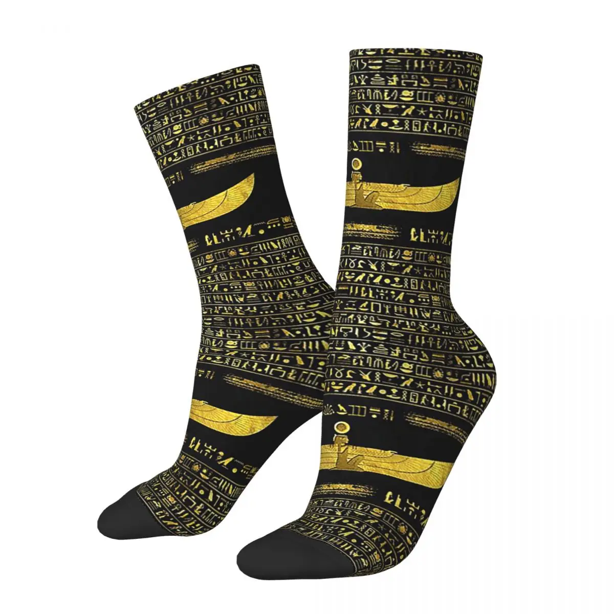 Golden Egyptian God Ornament On Black Leather Socks Harajuku Stockings All Season Long Socks for Man's Woman's Christmas Gifts