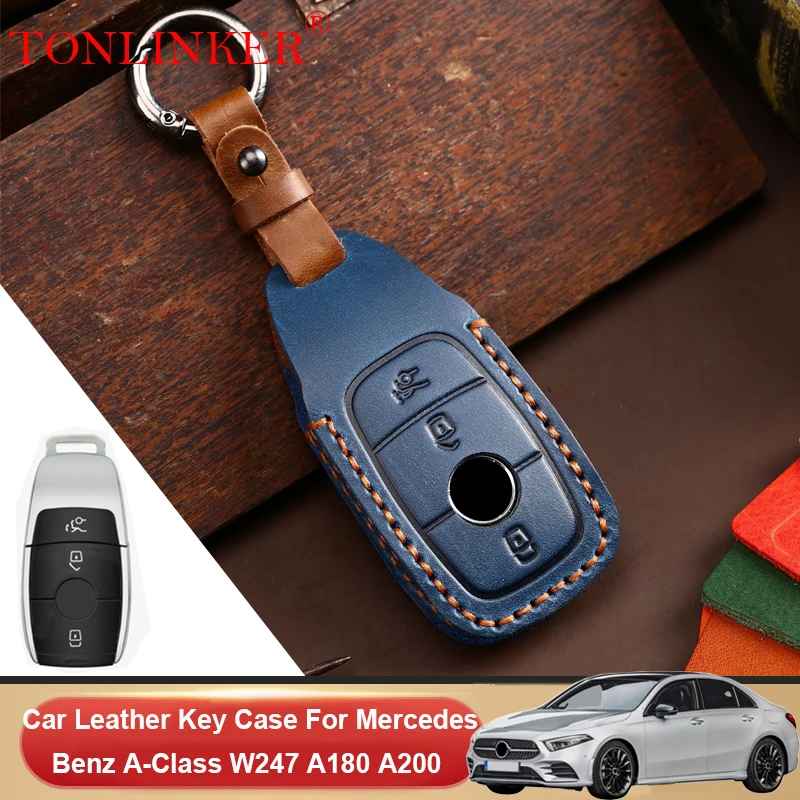 Genuine Leather Car Key Case For Mercedes Benz A-Class W177 B-Class W247 180 200 Holder Shell Remote Cover Keychain Accessories