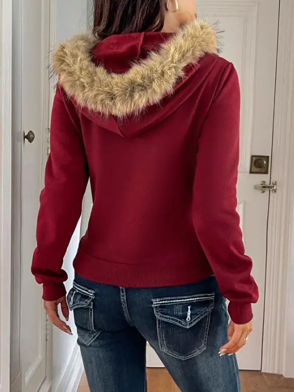 

Женская модная куртка 2022, осень/зима, новая женская модная повседневная стильная однотонная куртка с капюшоном на молнии, женская одежда