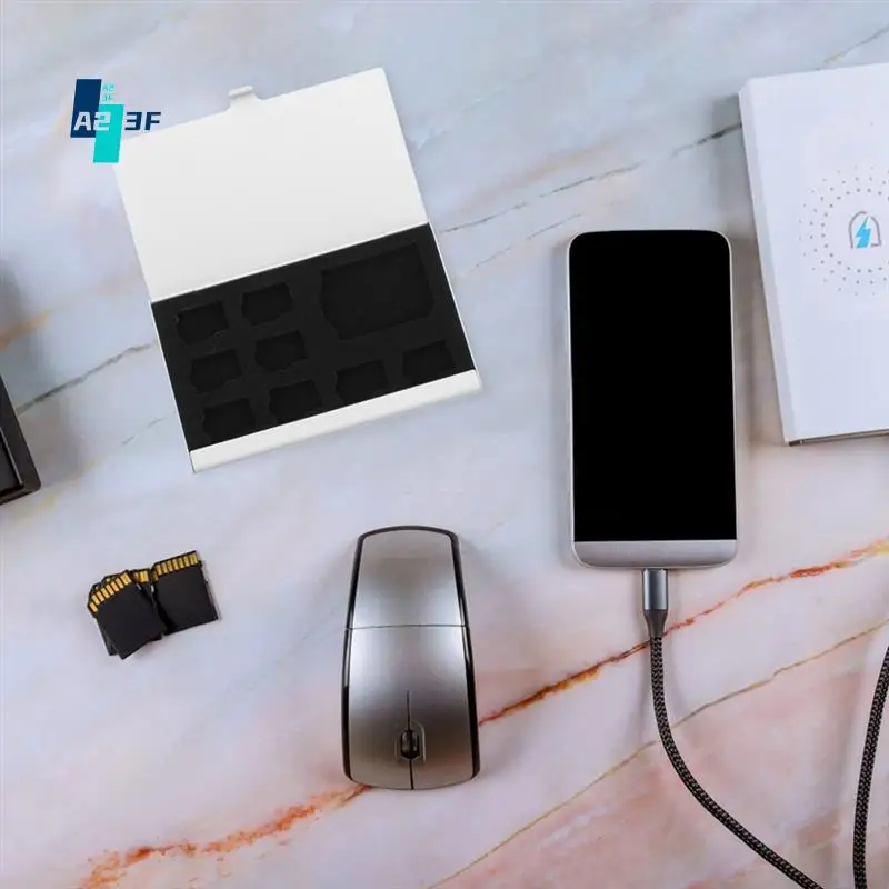 

A23F-9-слотовый ящик для хранения карт памяти, мини-держатель для карт памяти, корпус из алюминиевого сплава для 8 карт TF и 1 SD-карт