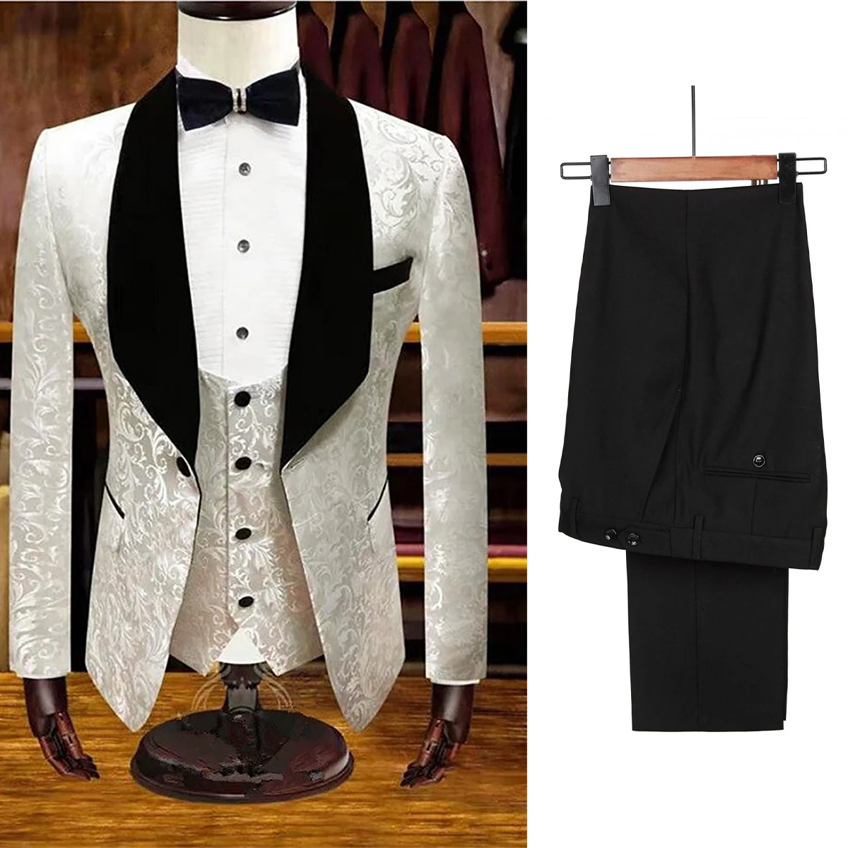 Gedruckte Muster Männer Hochzeit Smoking Schal Revers Bräutigam tragen Slim Fit Blazer Anzüge formelle Abschluss ball Party Hosen Mantel Jacke 3 Stück