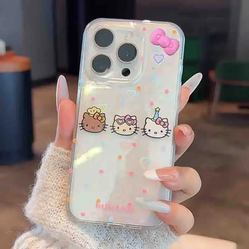 Sanrio Hello Kitty Pink Bowknot Phone Case For iPhone 15 14 13 12 11 Pro Max XR XS MAX 78Plus Y2K Girl Cute Anti Fall Back Cover