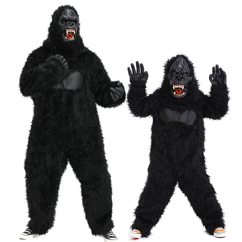 

Adult Furry Chimpanzee Halloween Fancy Dress Up Black Gorilla Mascot Costume For Kids