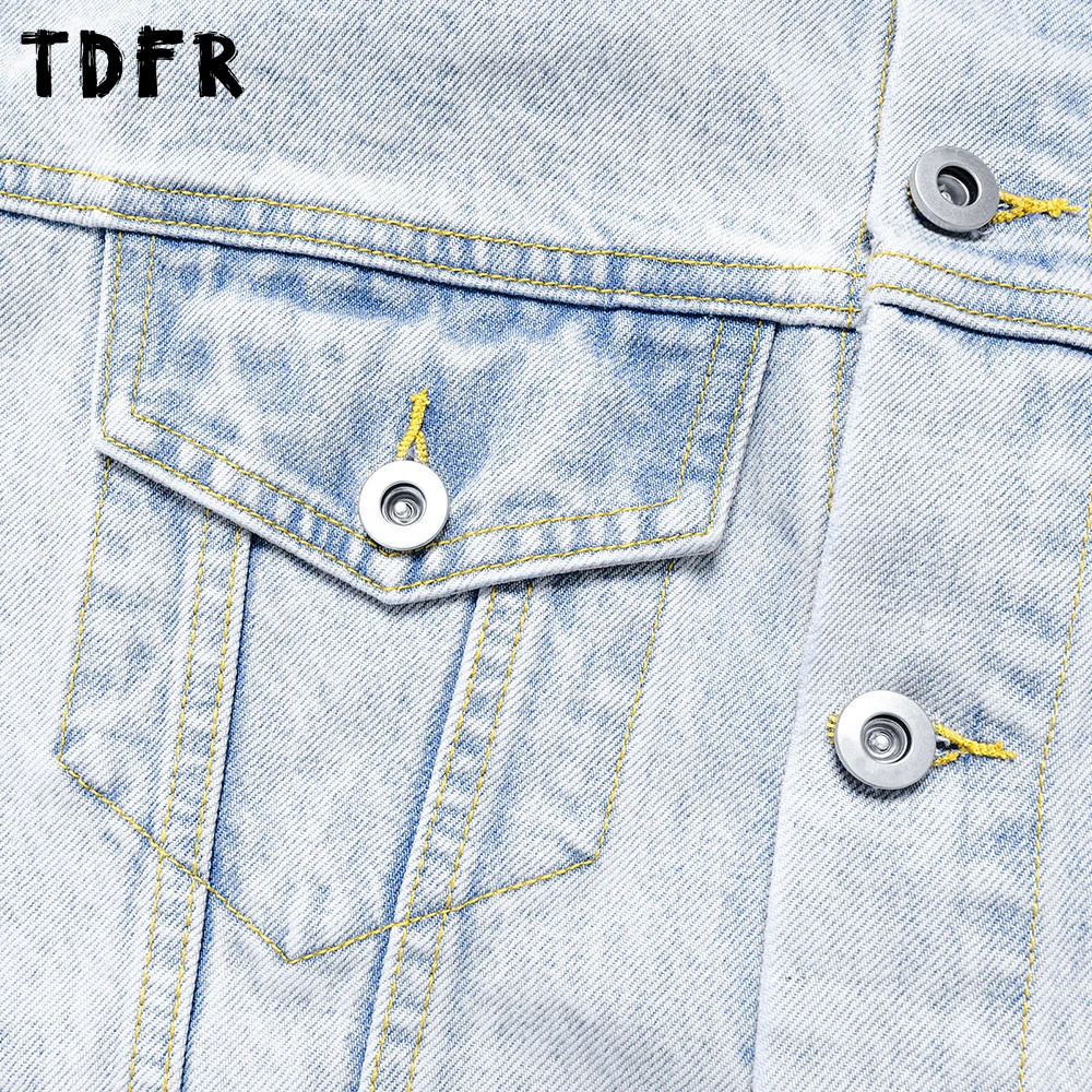 Kurtka jeansowa męska jesienno-zimowa, podstawowa, retro, codzienna, luźna, z klapami, długi rękaw, zapinana na jeden guzik, kurtka kowbojska, odzież wierzchnia męska.