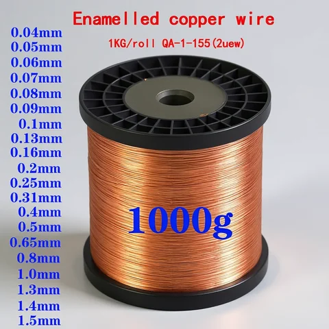 1000g 0.04 0.05 0.06 0.08 0.1 0.15 0.2 0.25 0.31 1.0 1.2 mm Qa-1-155 Wire Enameled Copper Wire Magnetic Coil Winding High Temper