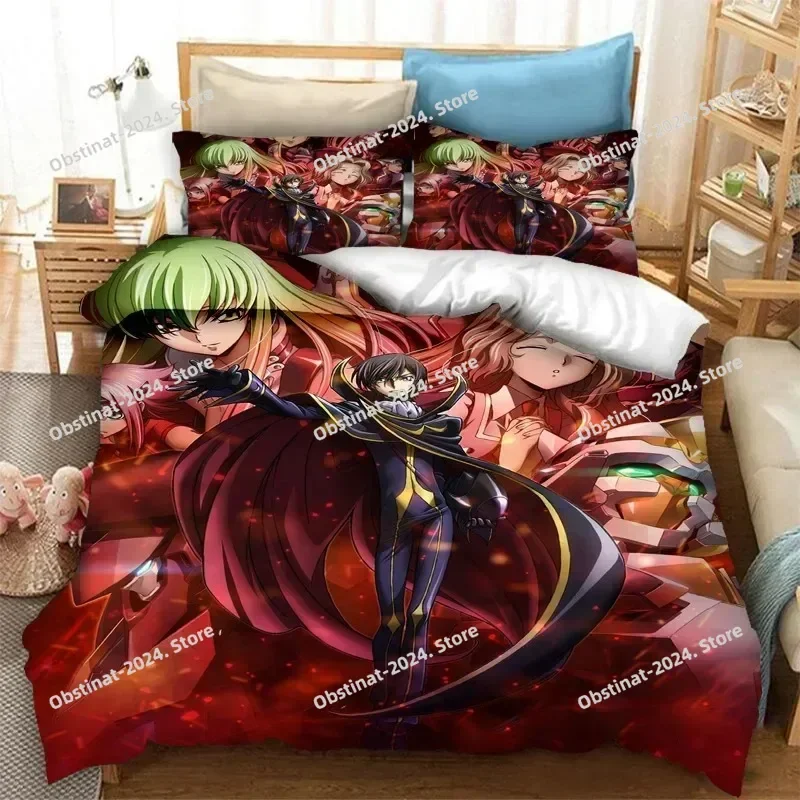 Nueva funda nórdica Anime Code Geass Lelouch C.C. Juego de cama Queen King Size, funda de almohada, juego de cama estampado, dormitorio para niños y adultos