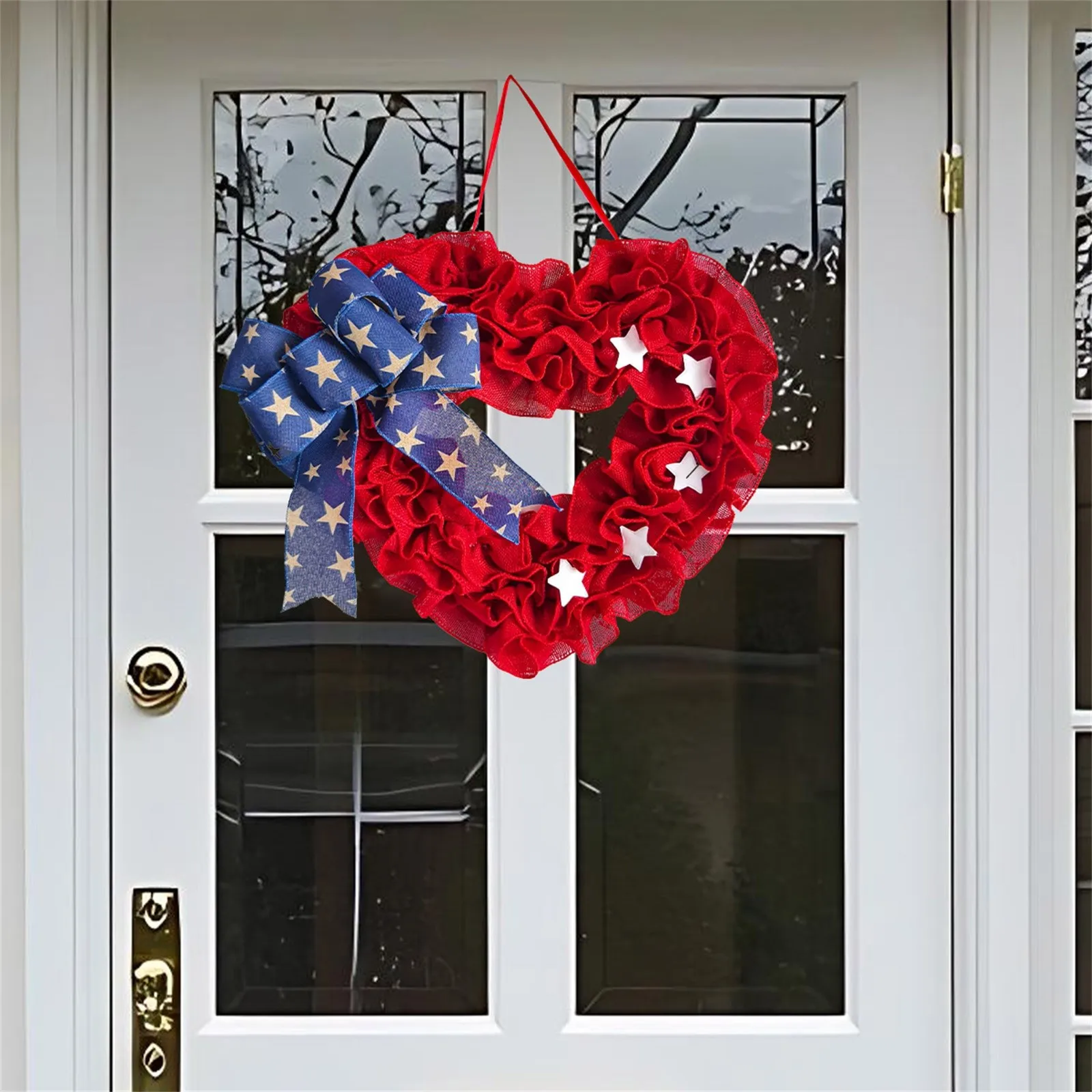 

2025 America Independence Day Heart Wreath Door Pendant Holiday Decorations Fabric Flowers 4th Of July Wreath Front Door Decor