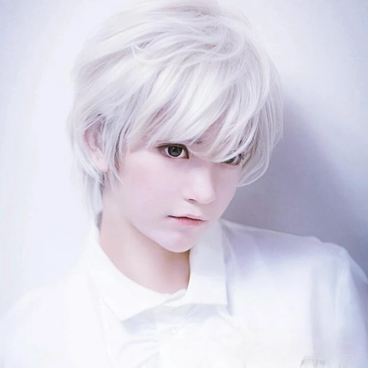 Men\'s  universal anime,  fake hair, silver-white short hair, cosplay