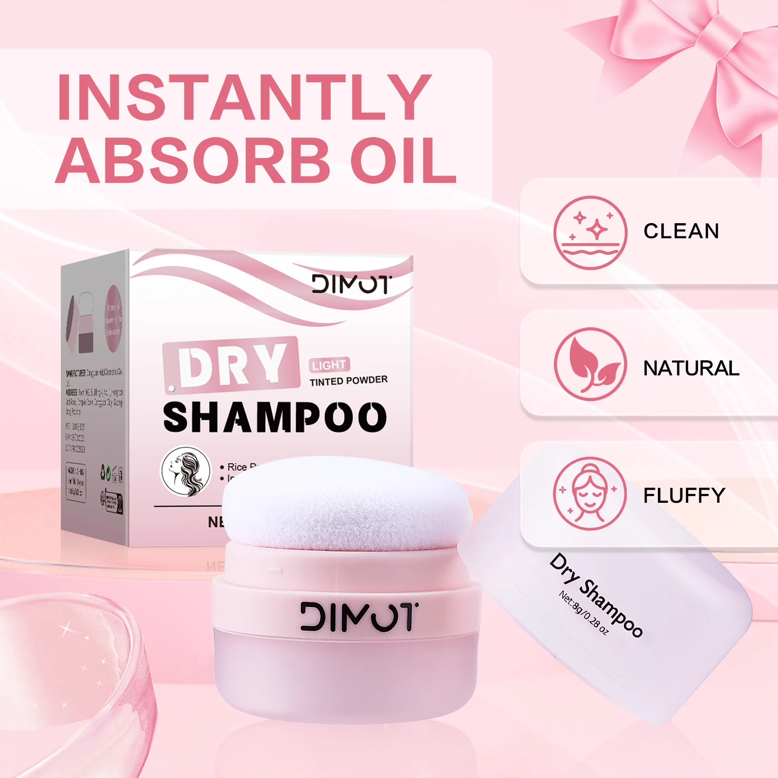 

DIMOT 8g Natural Dry Shampoo Powder Instant Oil Absorbing Hair Fluffy Spray Travel Size Suitable for Busy Lifestyle | All Hairs