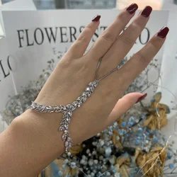 Stonefans Boho CZ Back Hand Bracelet Fairy Slave Jewelry for Women Palm Cuff Chain Bridal Finger Bracelet Adjustable Wedding