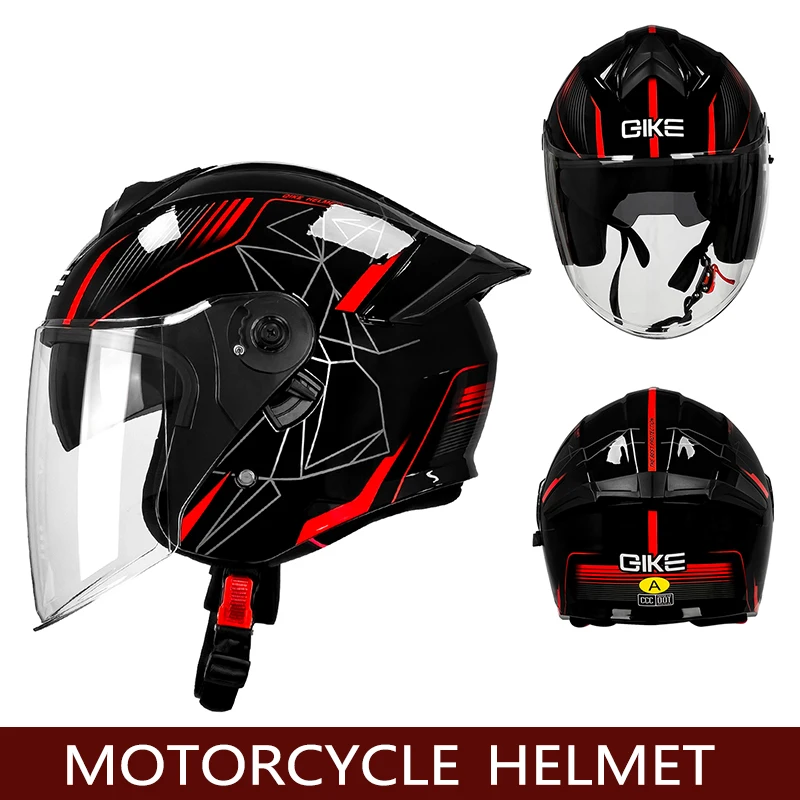 Qike Motorcycle Helmet Three-quarters Double Lens Helmets Motobike Half Helmet Four Seasons Men Women Cascos Moto