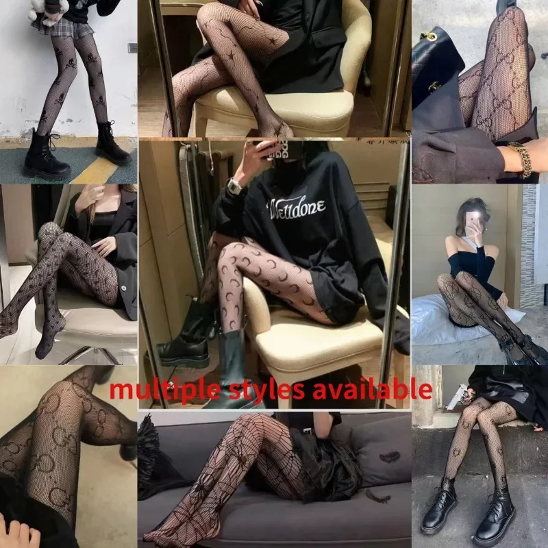 

Women High Elastic Sexy Pantyhose Letter Stockings Luxury Fashion Stockings Sexy Black Mesh Tights Retro Women's Tights