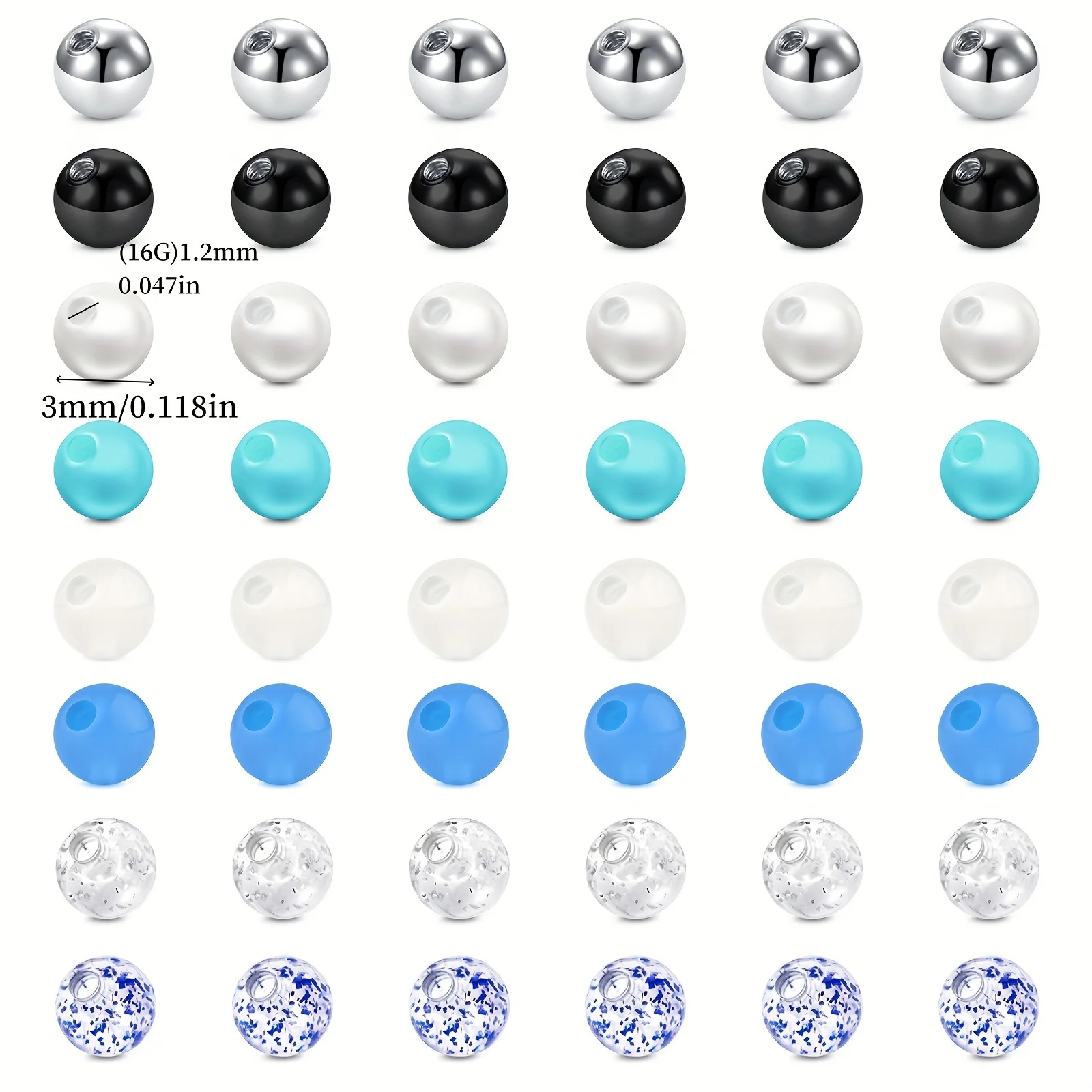 2pcs Piercing Replacement Balls Stainless Steel And Acrylic 3mm 5mm Screw Balls 14G 16G Barbell For Body Piercing For Men