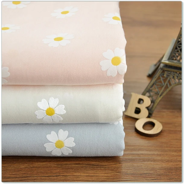 Six petal flower Pastoral Floral  Poplin Cotton Fabric DIY Children's Wear Cloth Make Bedding Quilt Decoration Home