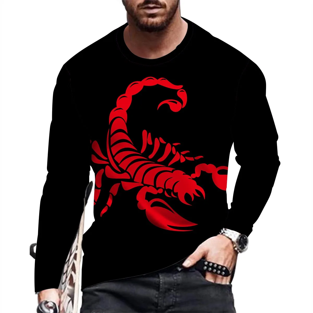 Male Long-sleeved shirt  O-neck Trend Clothing 3D Printing Scorpion Element Graphic t shirts Male Top Outdoor Trend Tee Shirt