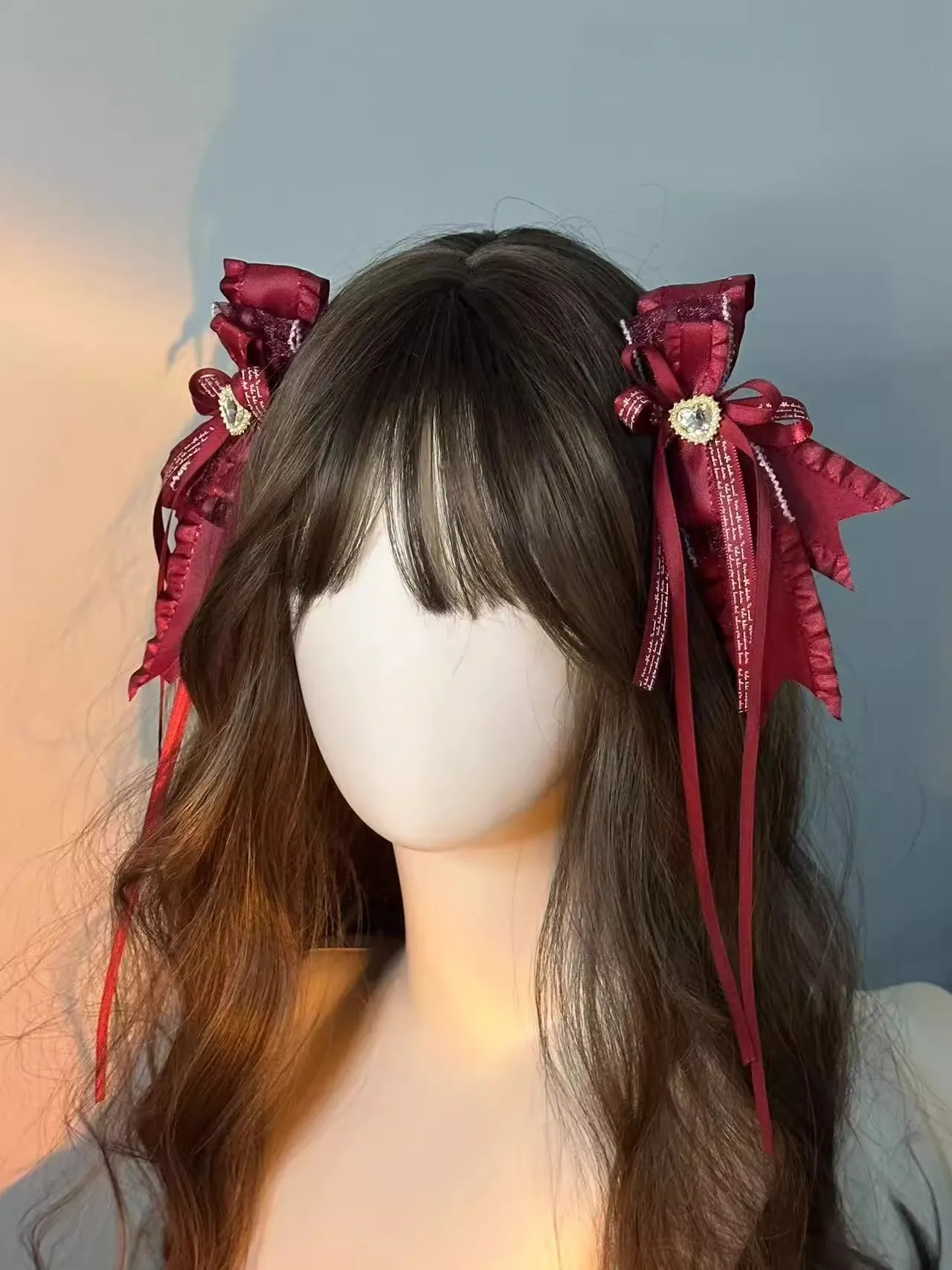 1 par artesanal gótico harajuku preto laço grampo de cabelo punk y2k menina doce grande arco grampos de cabelo duplo rabo de cavalo fita grampo de cabelo