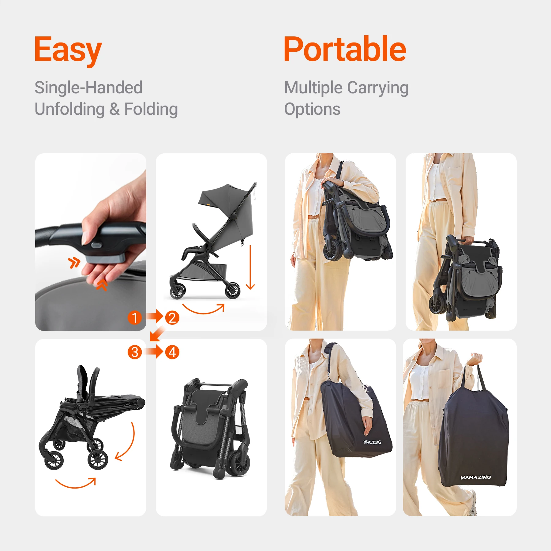 Сверхлегкая дорожная коляска — рама из углеродного волокна 9,9 фунта, навес UPF50+ и 5-точечный ремень безопасности (MAMAZING Ultra Air X, черный)