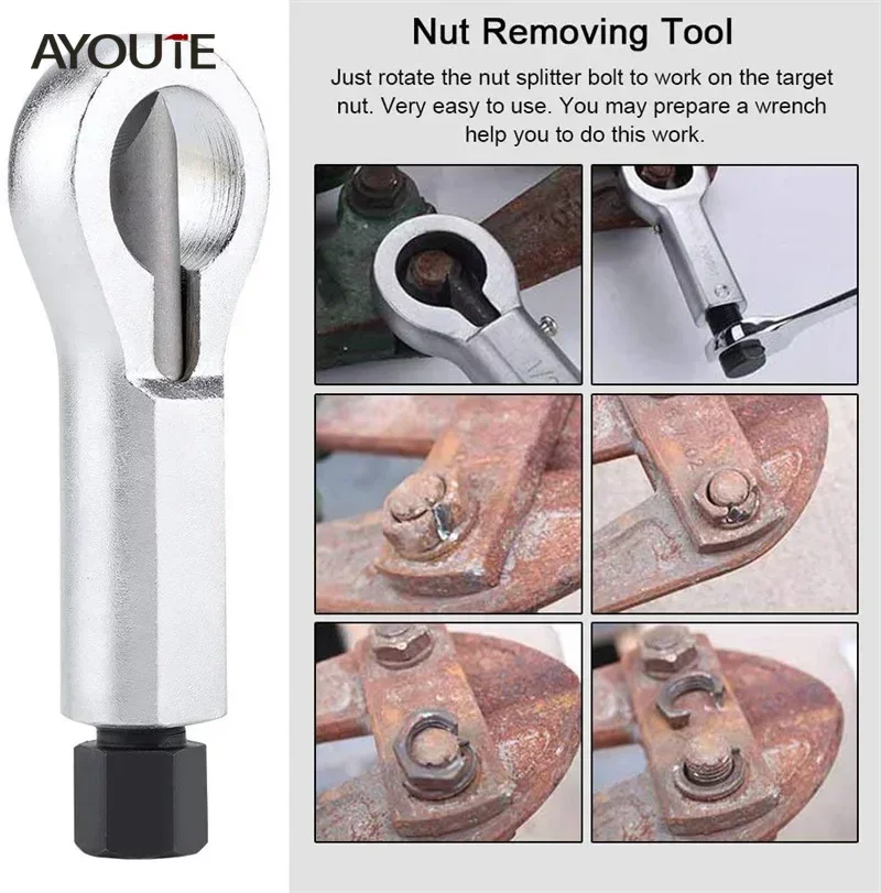 AYOUTE 9-27mm Nut Splitter Tool Set Heavy Duty Metal Nut Breaker Tool Accessories for Workers DIY Families Durable Portable