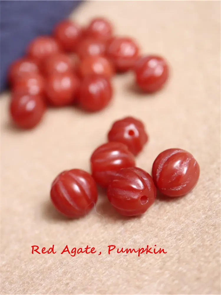 10PCS Natural Red Matted Agate Carved Pumpkin Loose Beads 8/10/12/14/16/18/20mm Round Melon Agates Beads TSB0456