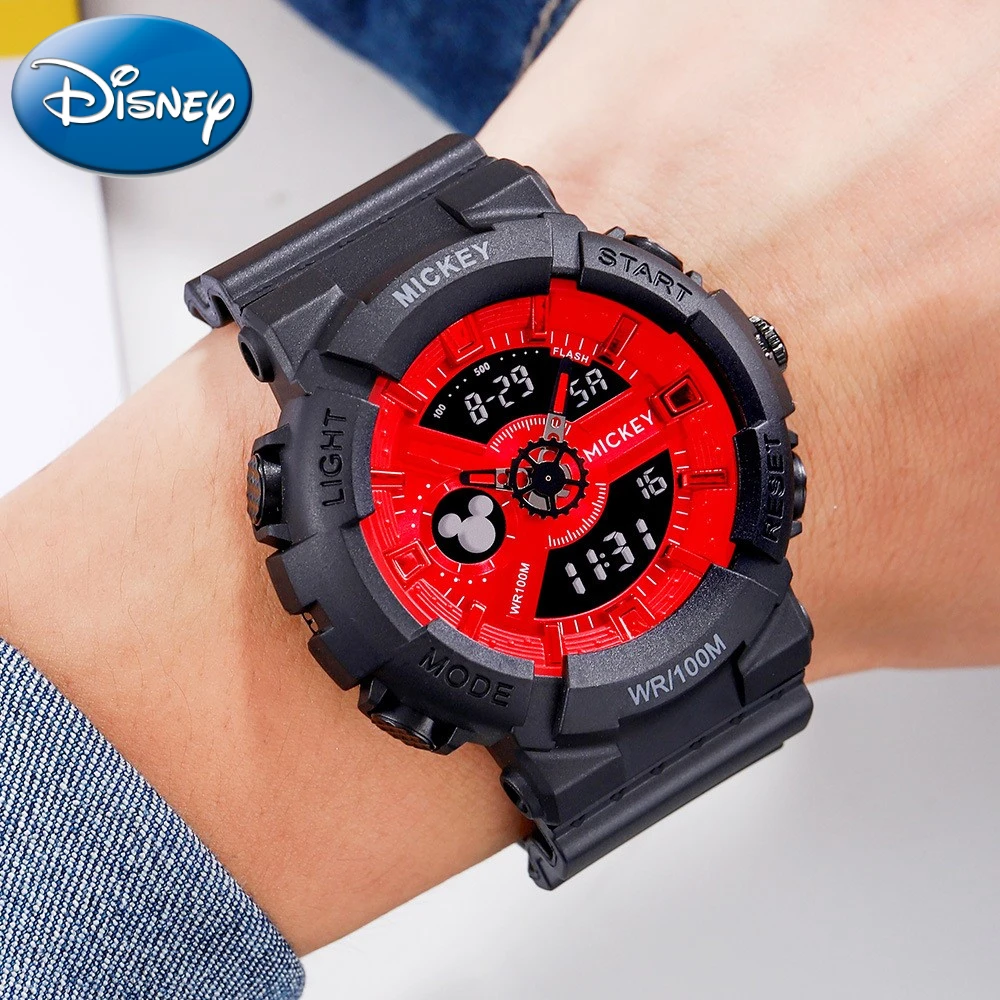 Disney Mickey Quartz Pointer Electronic Dual Display Digital Watch 100m Waterproof Luminous Multifunctional Big Dial Clock