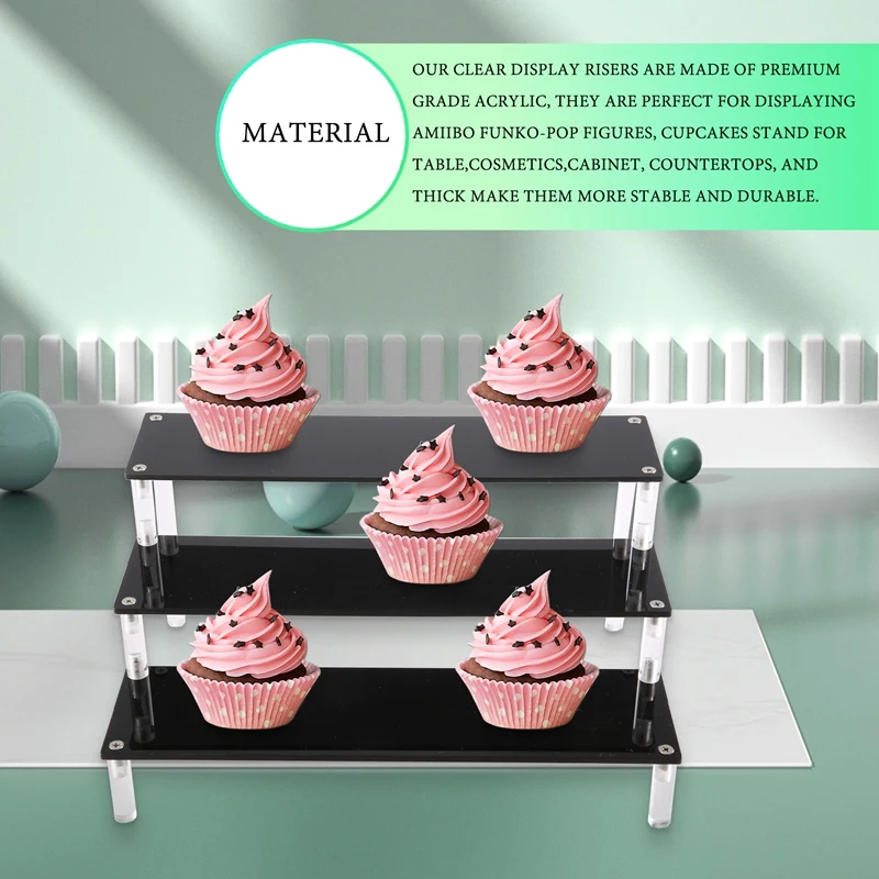 3 Tier Acrylic Cupcake Display Stand, Collection Organizer Shelf, Desserts Holder and Cosmetic Items Display Risers