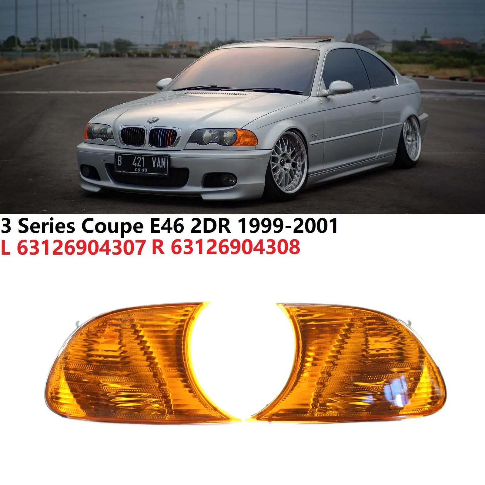 Amber Marker Signal Blinker Corner Parking Light Lamp for -BMW E46 3 Series Coupe 1999-2001 63126904299 631269042300