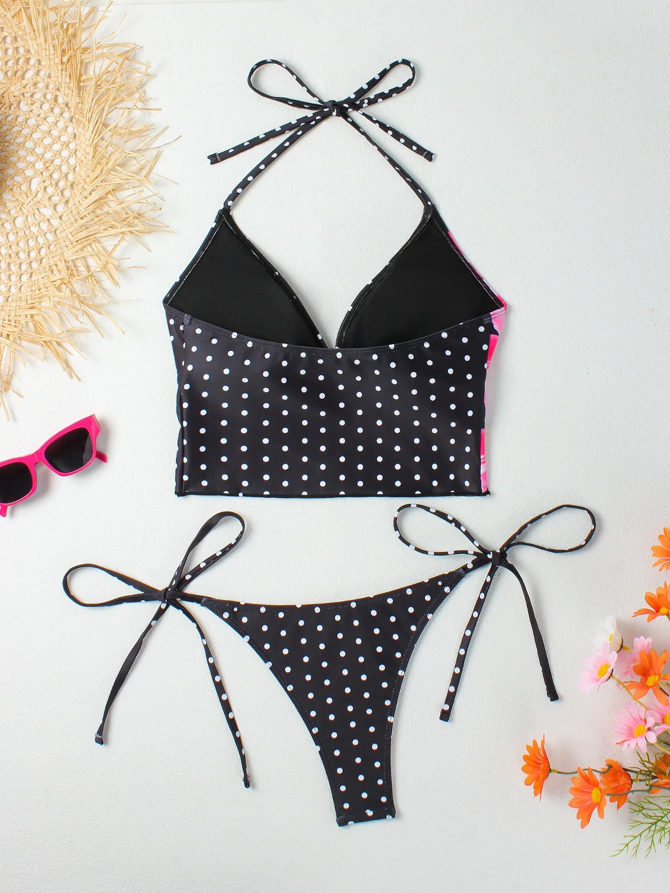 2026 Color Block Printed Tank Top Two Piece Bikini Set Women Triangle Bottom Tie Side Sexy Swimsuit Swimwear Beach Clothes Ropa