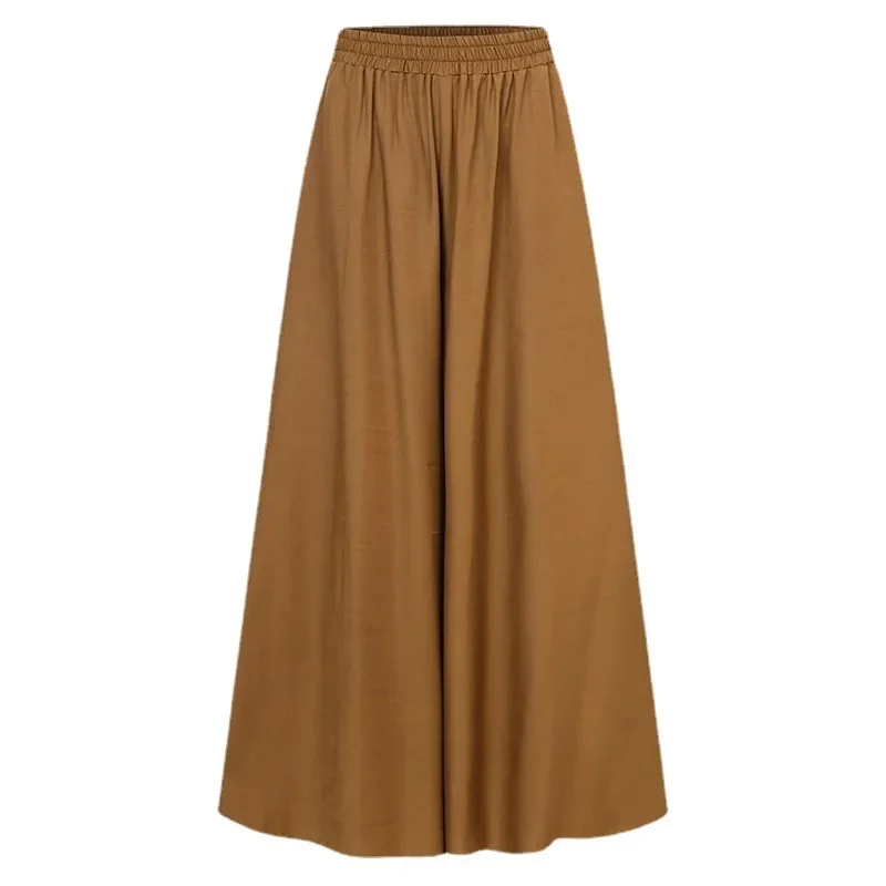 Spring And Summer Women's Plus Size Wide Leg Pants Ice Silk Fold Retro Minimalist Mid Rise Elastic Drape Straight Leg Trousers