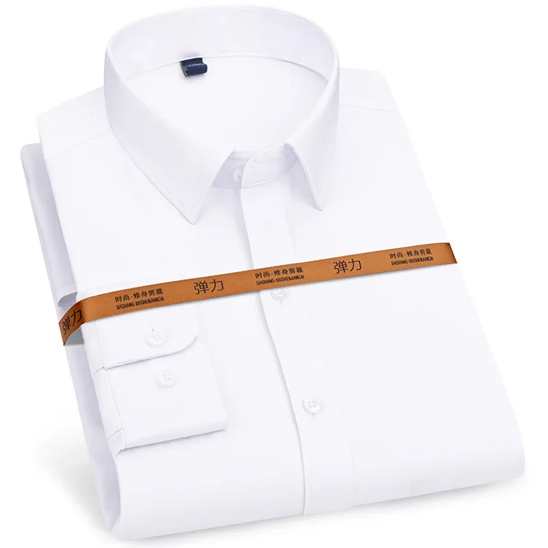 CO442White luźna koszula z długimi rękawami, bez żelaza elegancka typu slim