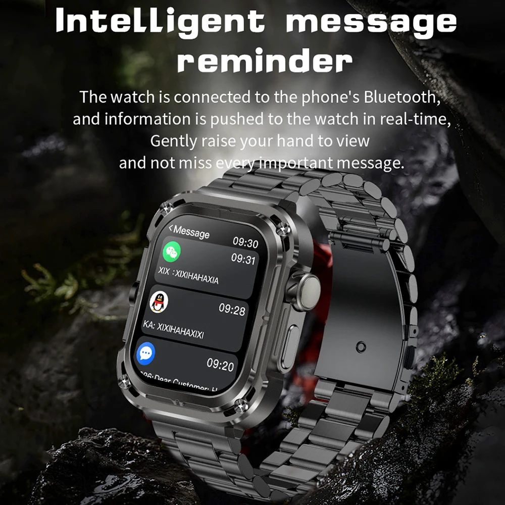 Smartwatch all'aperto Impermeabile 2.04 "Smart Watch da uomo Controllo dei gesti Blue Tooth Call Sport Fitness Orologi Bussola Frequenza cardiaca