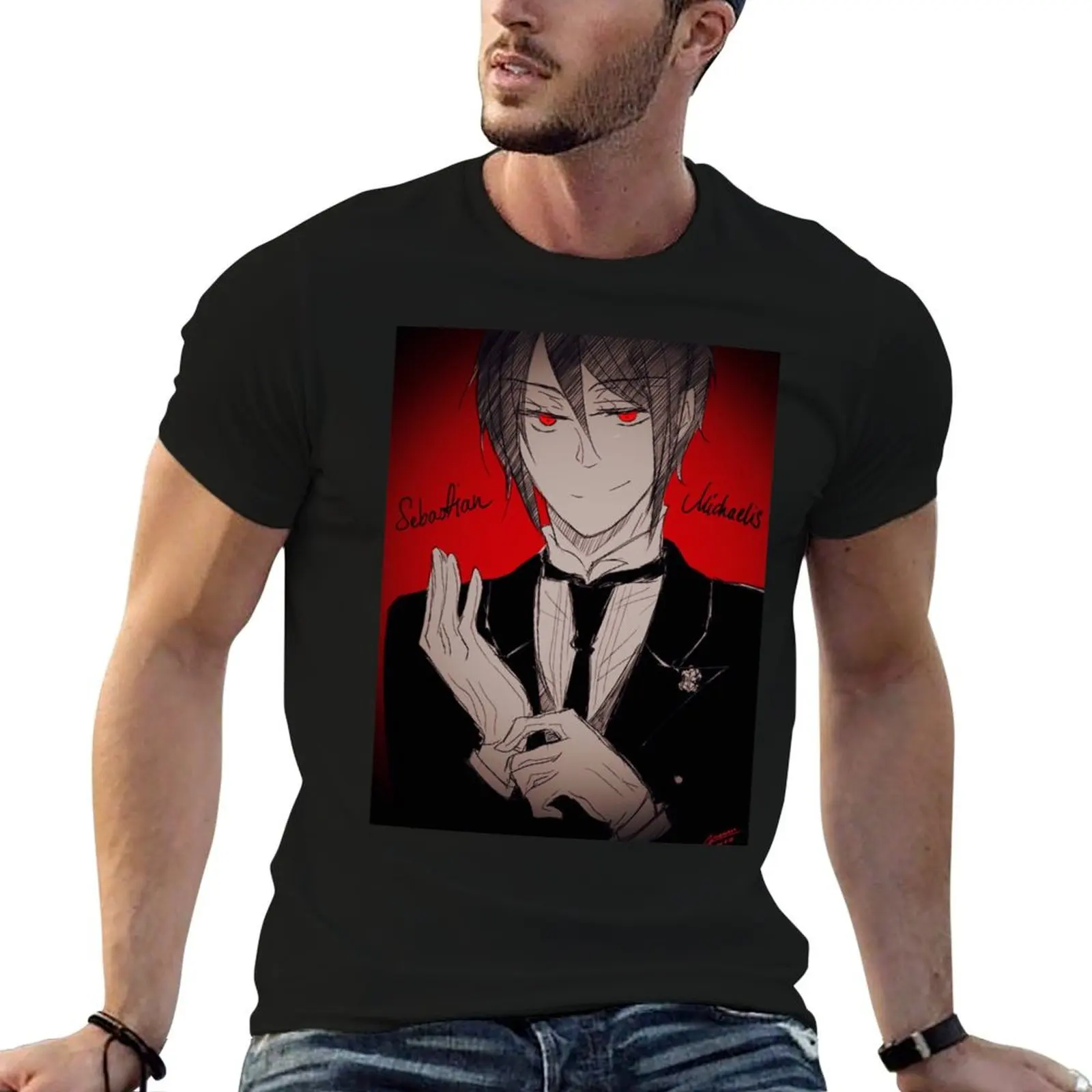 Black Butler - Sebastian T-Shirt Basic Crew Neck Short Sleeve Top