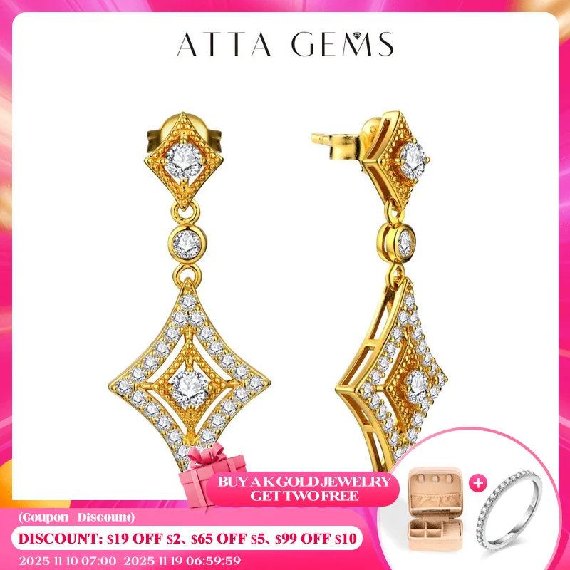 

ATTAGEMS Luxurly D Color VVS1 Brilliant Moissanite Earrings for Women 925 Sterling Silver Yellow Gold Plated Anniversary Jewelry