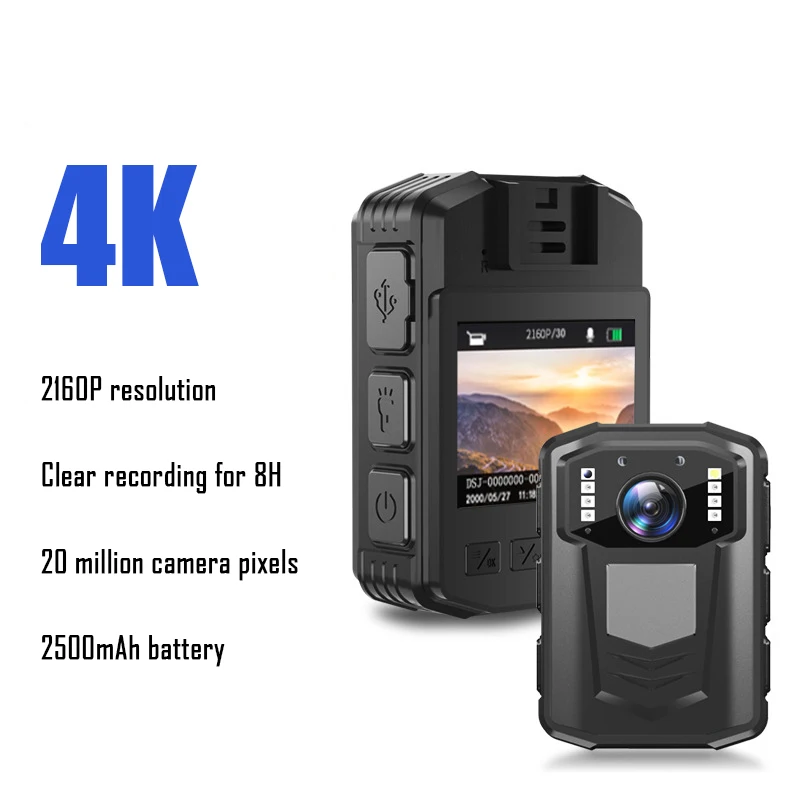 Z08 4K كاميرا صغيرة مسجل فيديو أضواء حمراء زرقاء وامض 2500mAh 8H وقت طويل تسجيل للرؤية الليلية HD كاميرات الفيديو