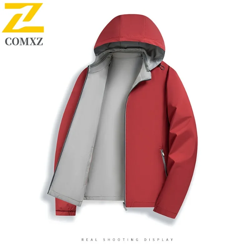 

COMXZ 2025 Мужская двусторонняя куртка, пальто для папы среднего возраста, деловая повседневная уличная исполнительная универсальная куртка со съемным капюшоном, весна-осень