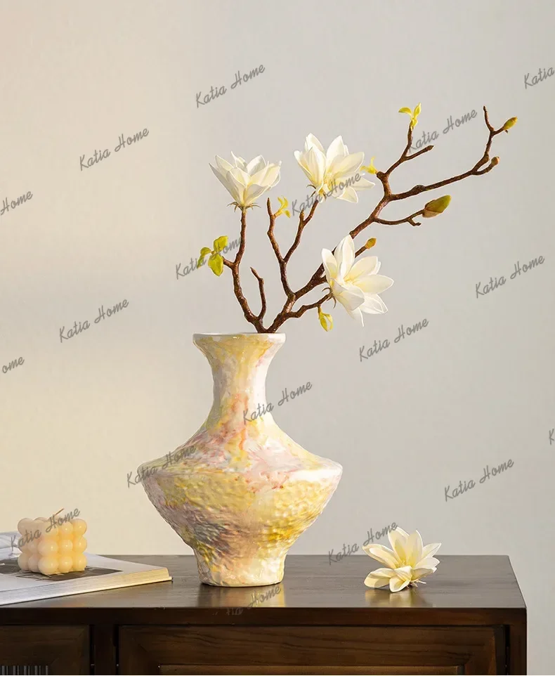 PG Vintage Style Ceramic Vase Multicolored Art Flower Vessel Living Room Entrance High-end Decorative Ornament
