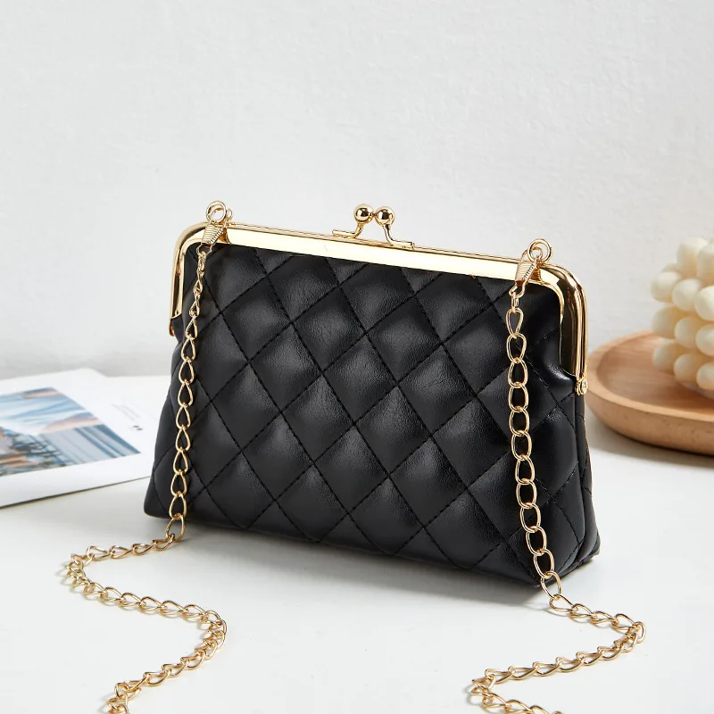 New Trend Fashion Versatile Lingge Embroidery Clip Chain Strap Crossbody Phone Bag Small Square Bag handbags