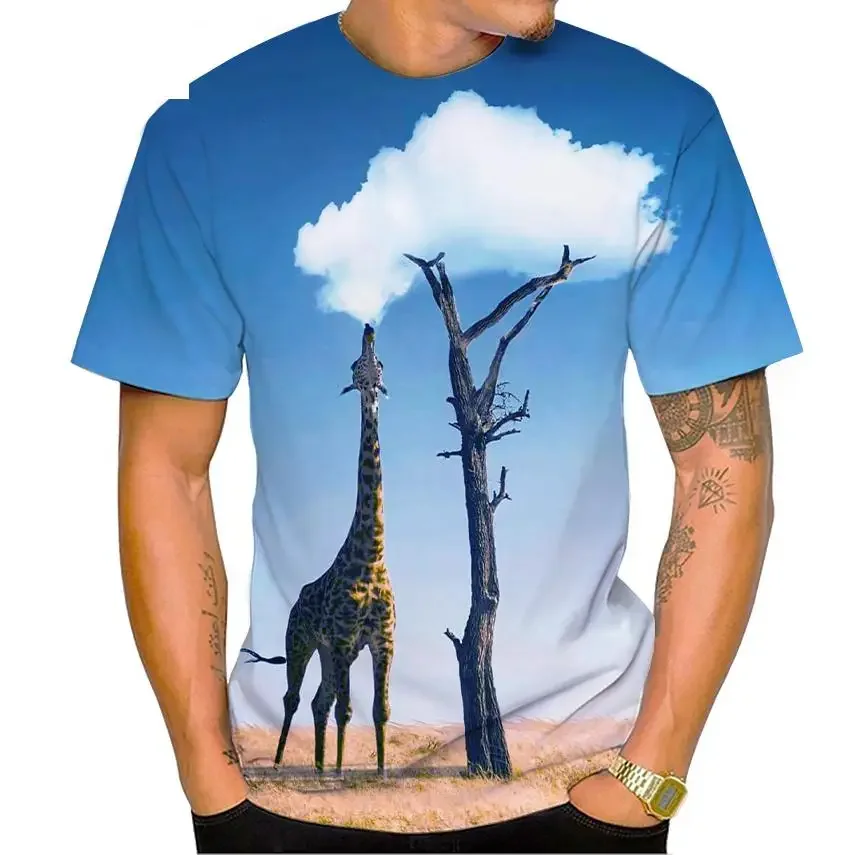 

New Summer Fashion Cute Animal Giraffe 3d Printing T-shirt Children's Men's And Women's Top Breathable Light Sports Fabric