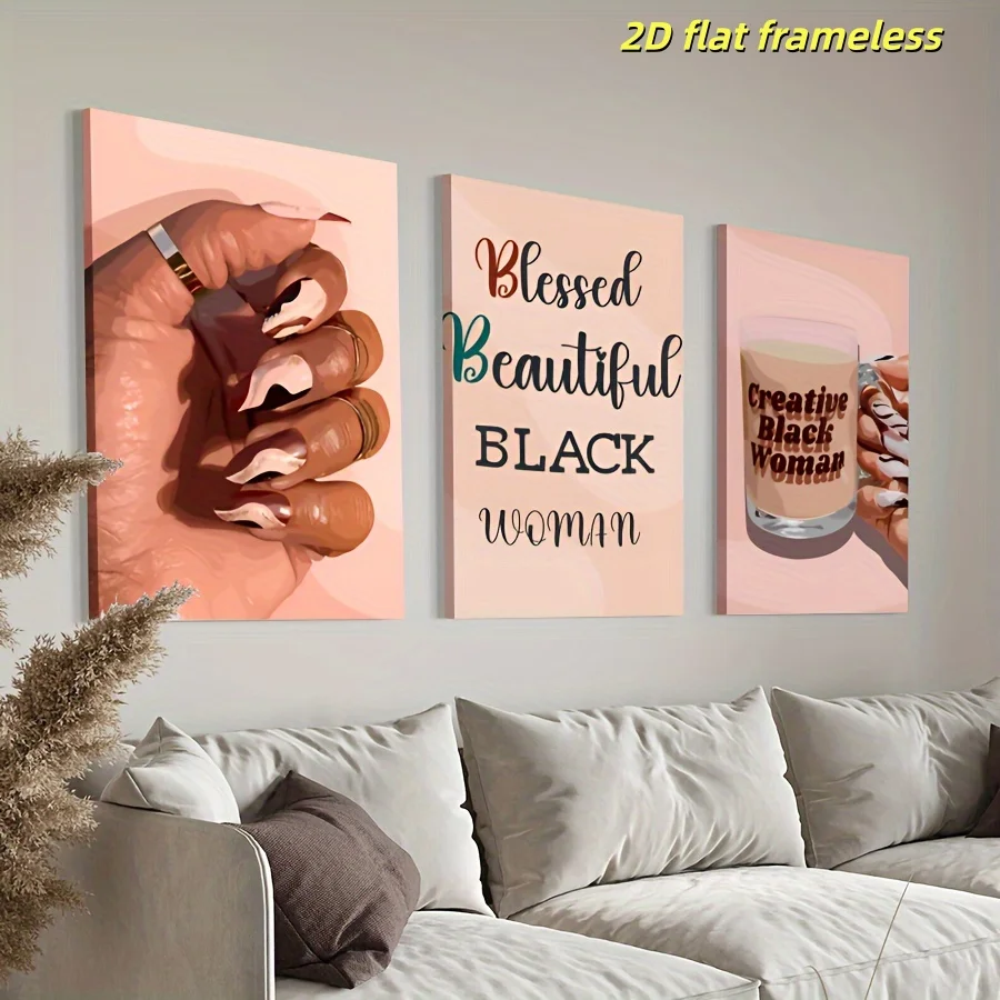 3 black girl art themed canvas posters, suitable for luxurious interior decoration during Easter, Mother's Day, Carnival, and St