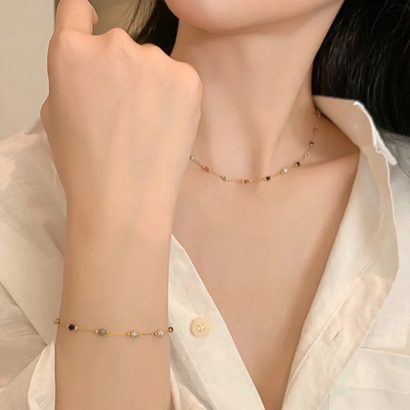 2pc Bohemian Multicolor Stone Necklace & Bracelet Set