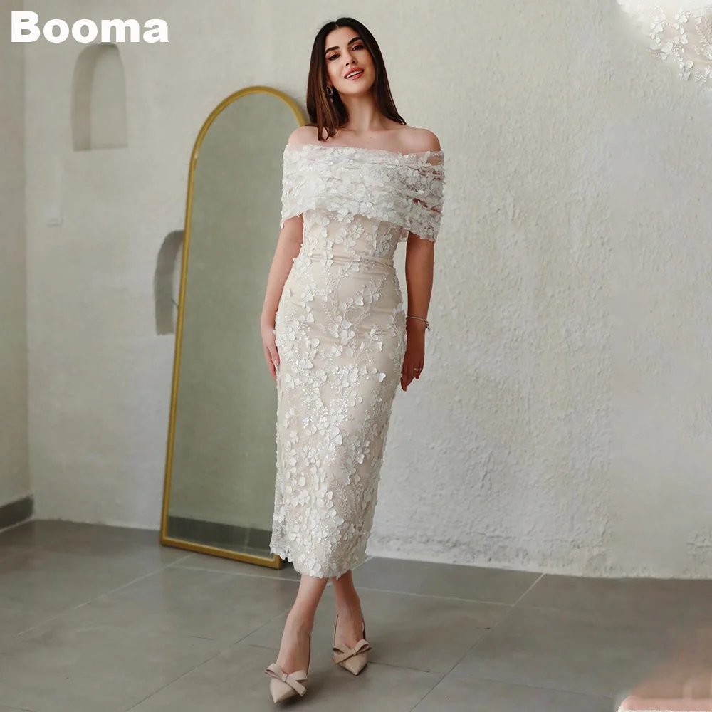 Booma Mermaid Wedding Party Dresses Boat Neck Beading Flowers Lace Bride Prom Gown for women Formal Evening Dresses Customized