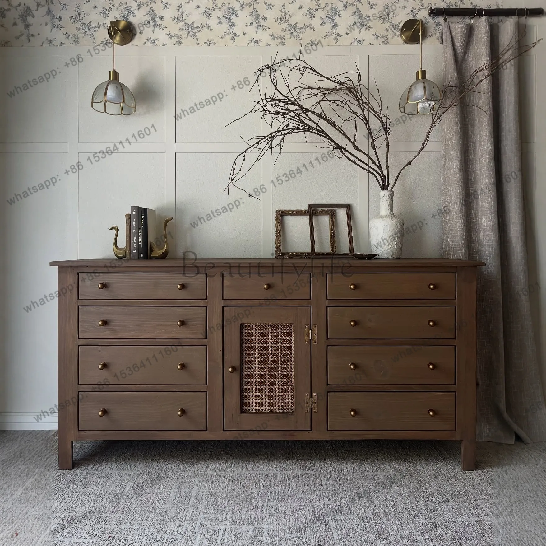 

French retro solid wood chest, bedroom storage cabinet, simple and modern