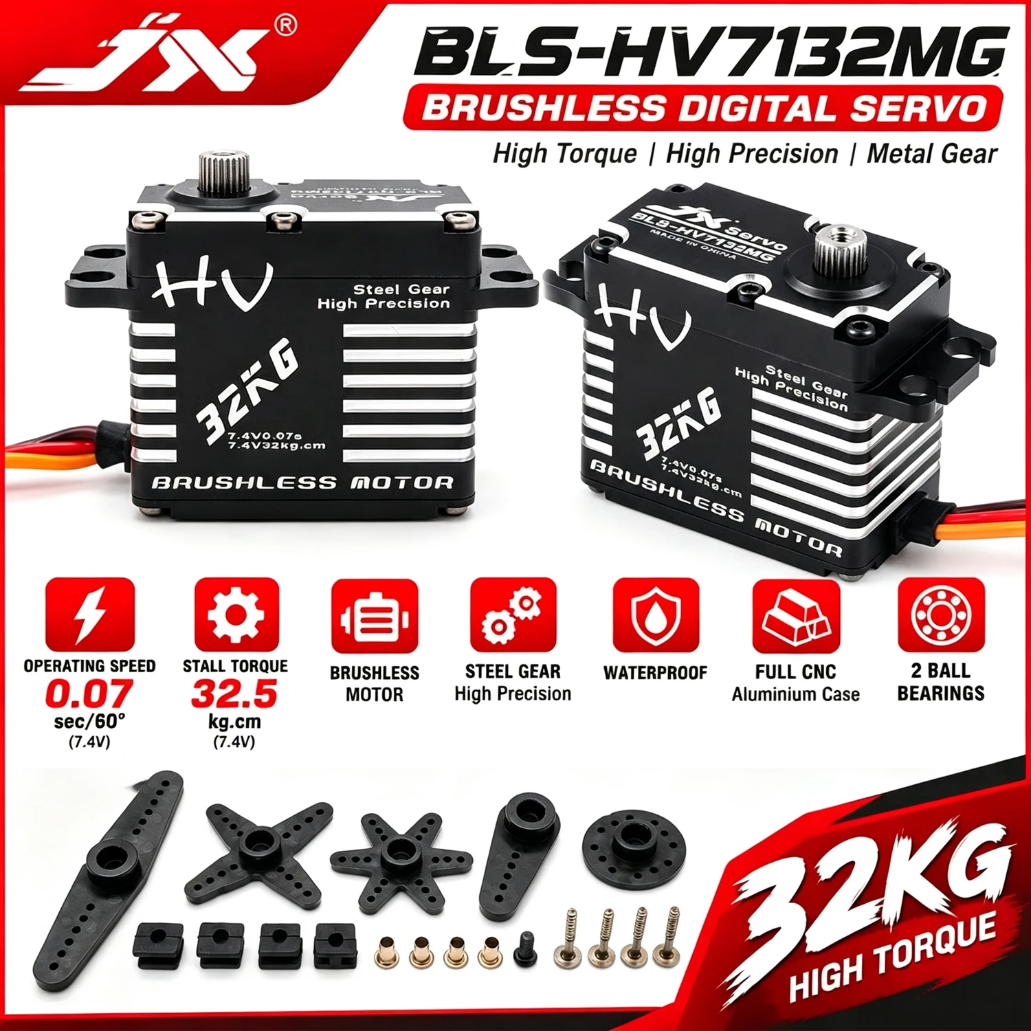 JX Servo BLS-HV7132MG 32kg HV Brushless Digital Servo Metal Gear High Torque Servo for RC Model Car Robot Airplane Drone Part