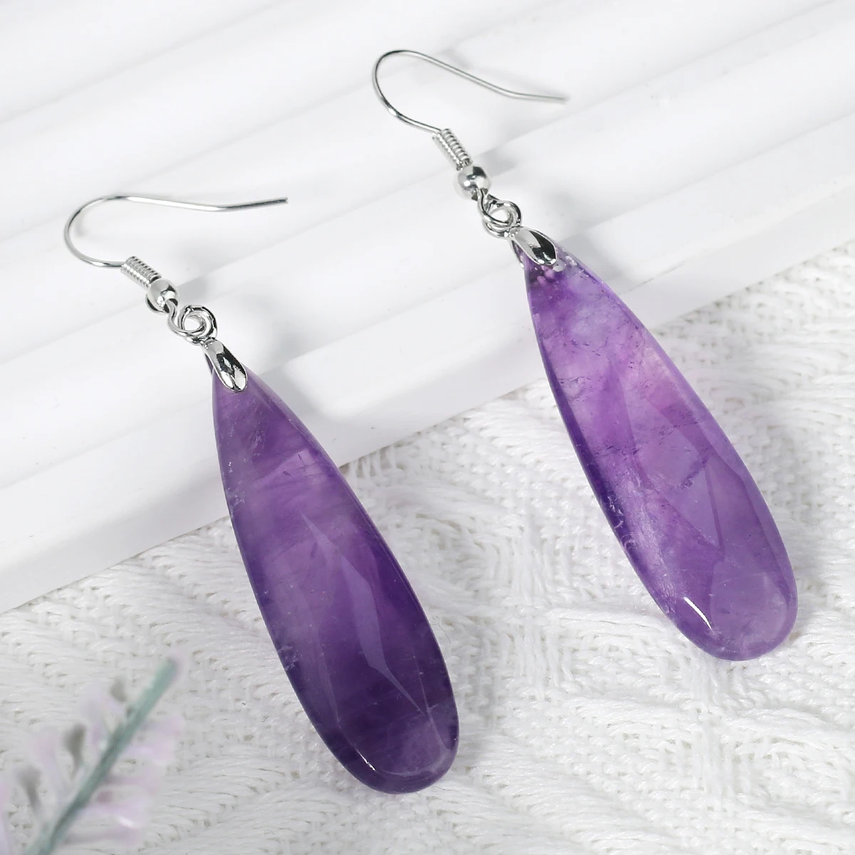 CSJA Kolczyki z kamienia naturalnego Reiki Gem Stone Beads Dangle Hook Drop Earring Vintage Polygon 5 Color dla kobiecej biżuterii E941