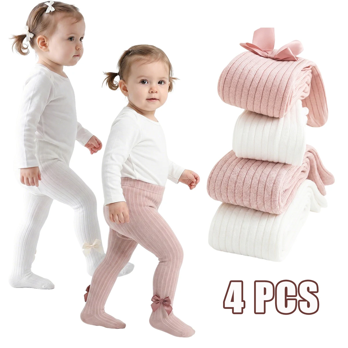 4 PCS Children's Leggings Baby Girl's Toddler Newborn Kids' Tights – Medium Thickness, Soft and Stretchy for All-Season Comfort