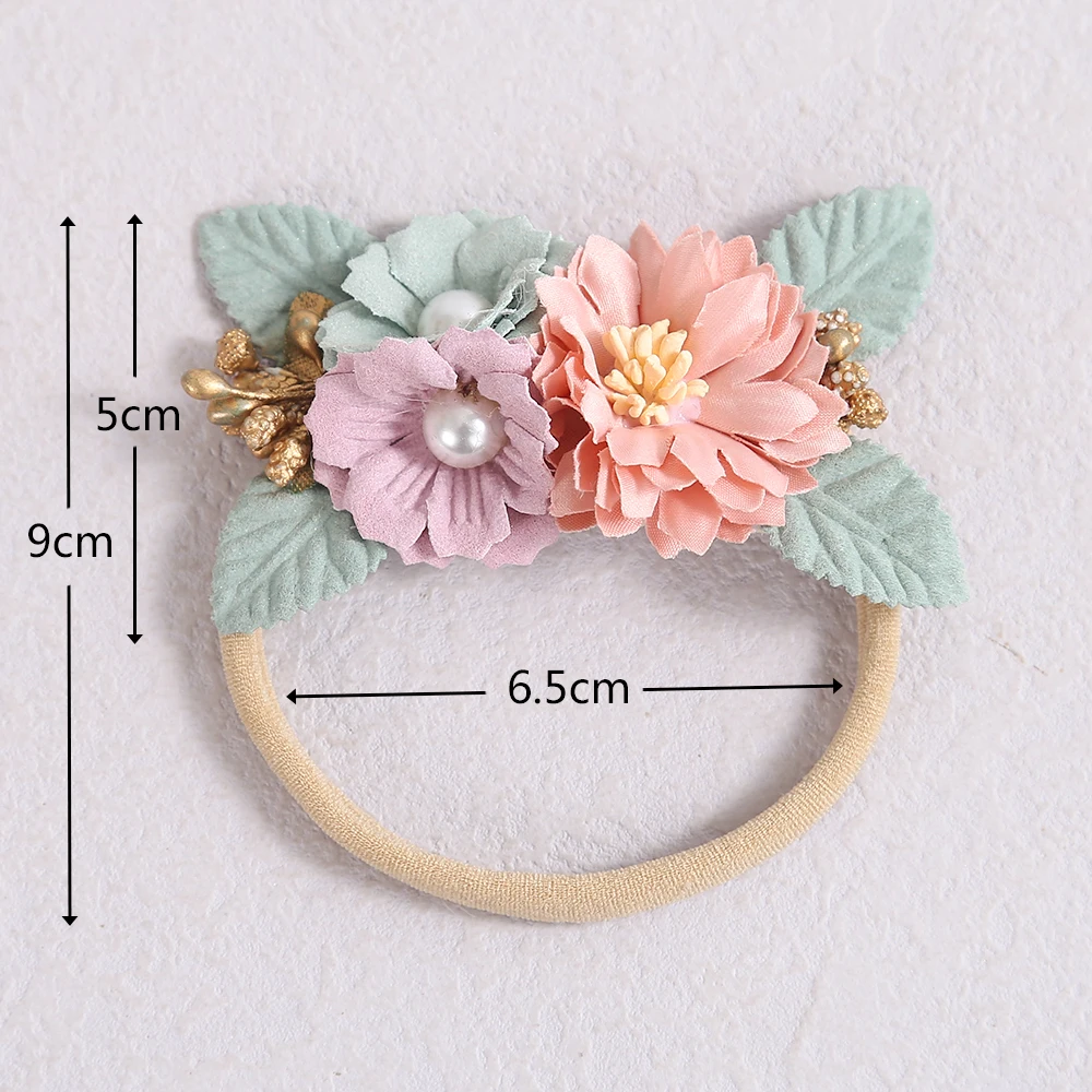 Pearl Flower Headband Baby Girls Cute Princess Hair Flower Nylon Turban Soft Elastic Children\'s Hair Accessories Holiday Gifts