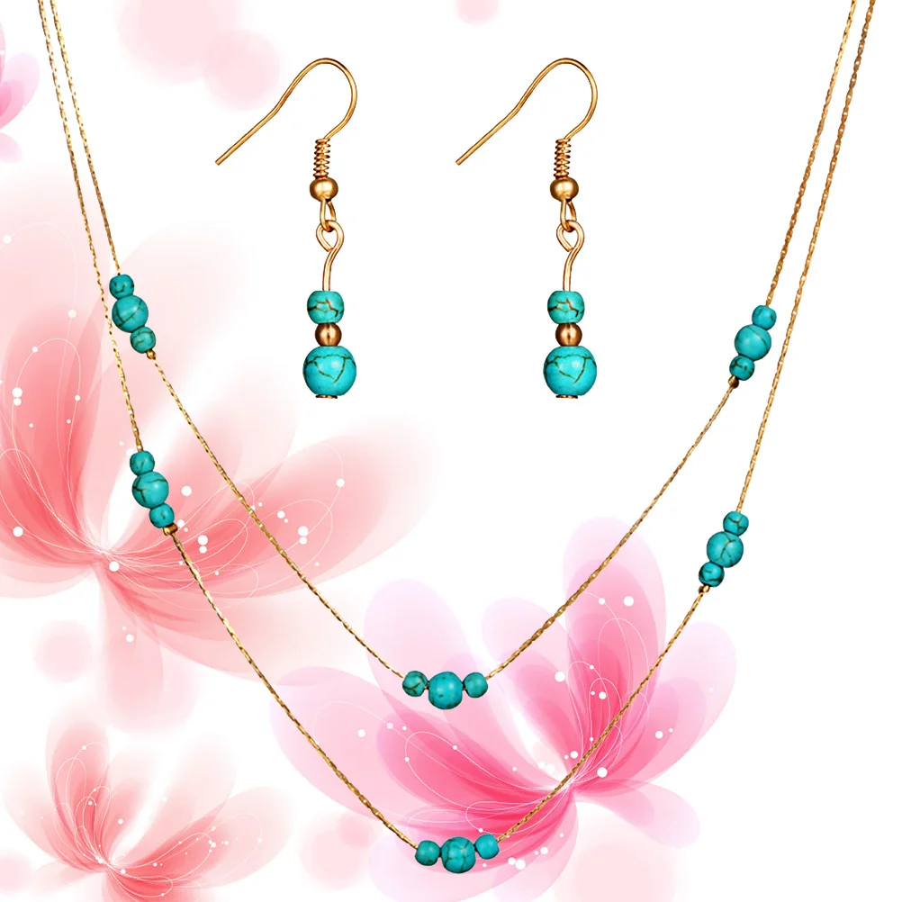 Turquoise Necklace Earrings Set Stylish Delicate Workmanship Elegant Jewelry Birthday Wedding Gifts Turquoise Necklace