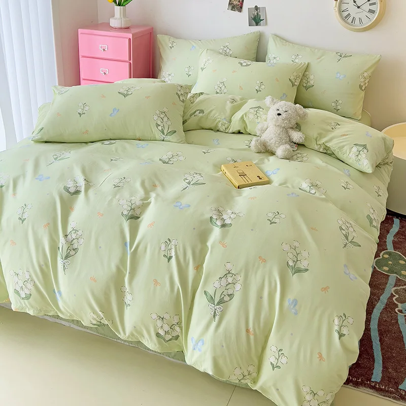 Super Soft Touch Duvet Cover Set,Double King Size Bed Quilt Cover with Pillowcases,Lily of The Valley Pattern Bedding Set King