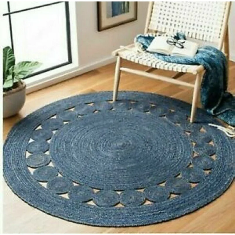 

Jute Round Rug 100% Natural Handmade Reversible Carpet Modern Living Area Rug