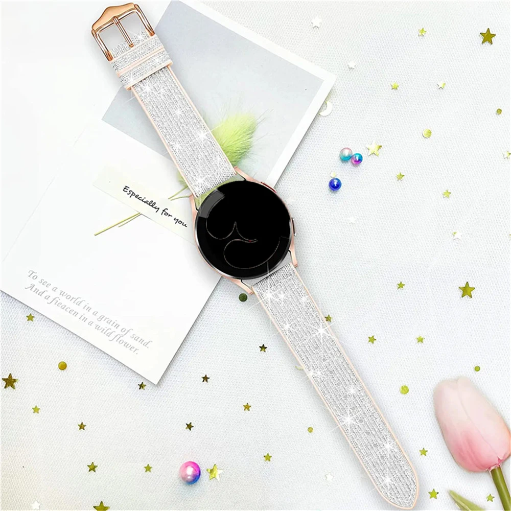 20mm straps for samsung galaxy watch 6 5 4 40mm 44mm 5pro 45mm band bling silicone leather strap watch 6 classic 43mm 47mm bands